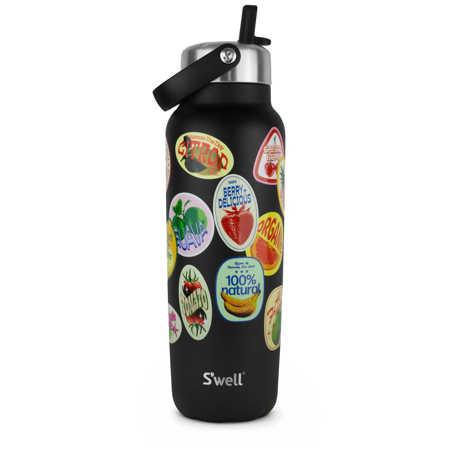 explorer-with-flip-straw-lid-40oz-z7 01_Swell_Fruit_Stand_Stamp_Pattern_Onyx_Black_Front.jpg